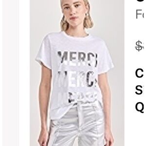 Cinq a Sept White & Silver Foiled Short Sleeve Crew Neck Merci T-shirt Size M